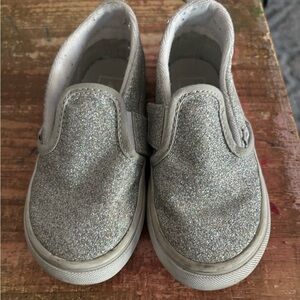 Toddler Girl silver sparkle slip on Vans